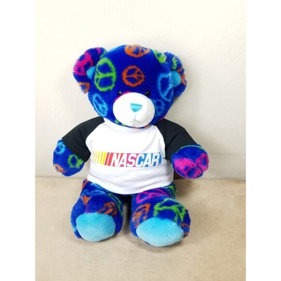 Nascar Build A Bear Peace Sign 14" Teddy Bear Blue 2009 Plush Stuffed Animal Vtg - Picture 1 of 12